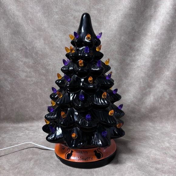 BCP 14in Pre-Lit Ceramic Halloween Tree Decoration w/Orange & Purple Lights, - Picture 2 of 8